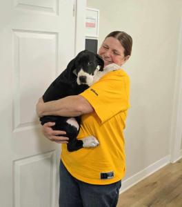 great dane pup with new owner